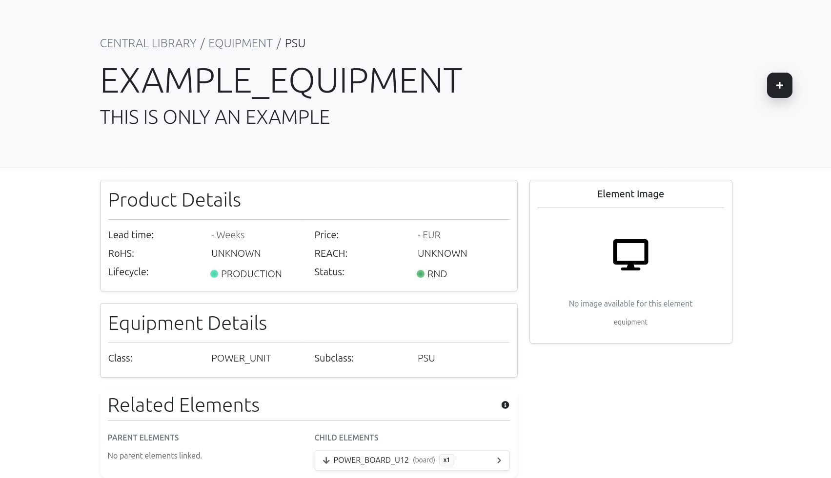 An equipment record in XKEMA, with its boards and attached documentation.